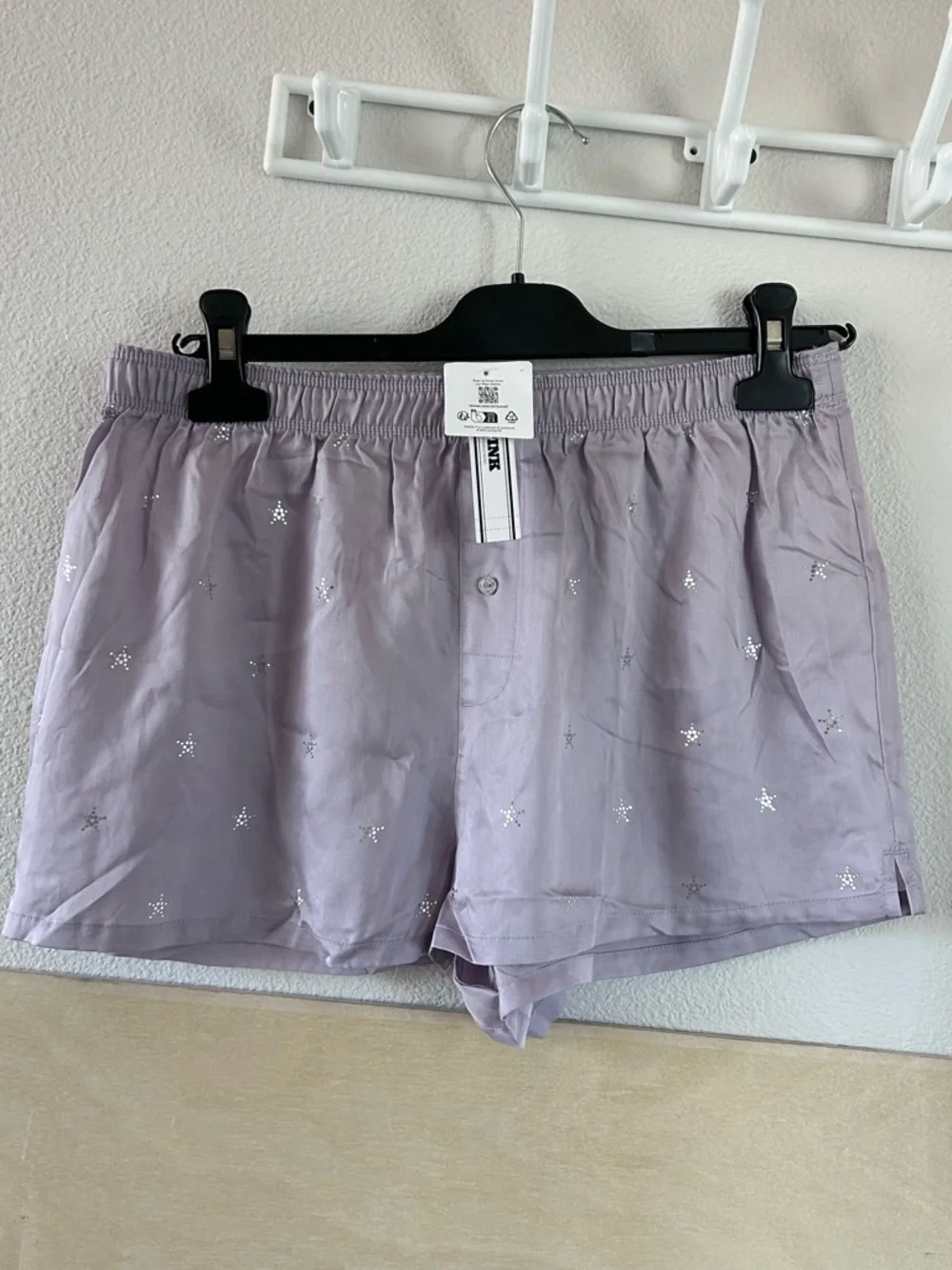 PINK Victoria’s Secret Silky Sleep Boxy PJ Shorts Spring Violet Foil Sz S Comfy